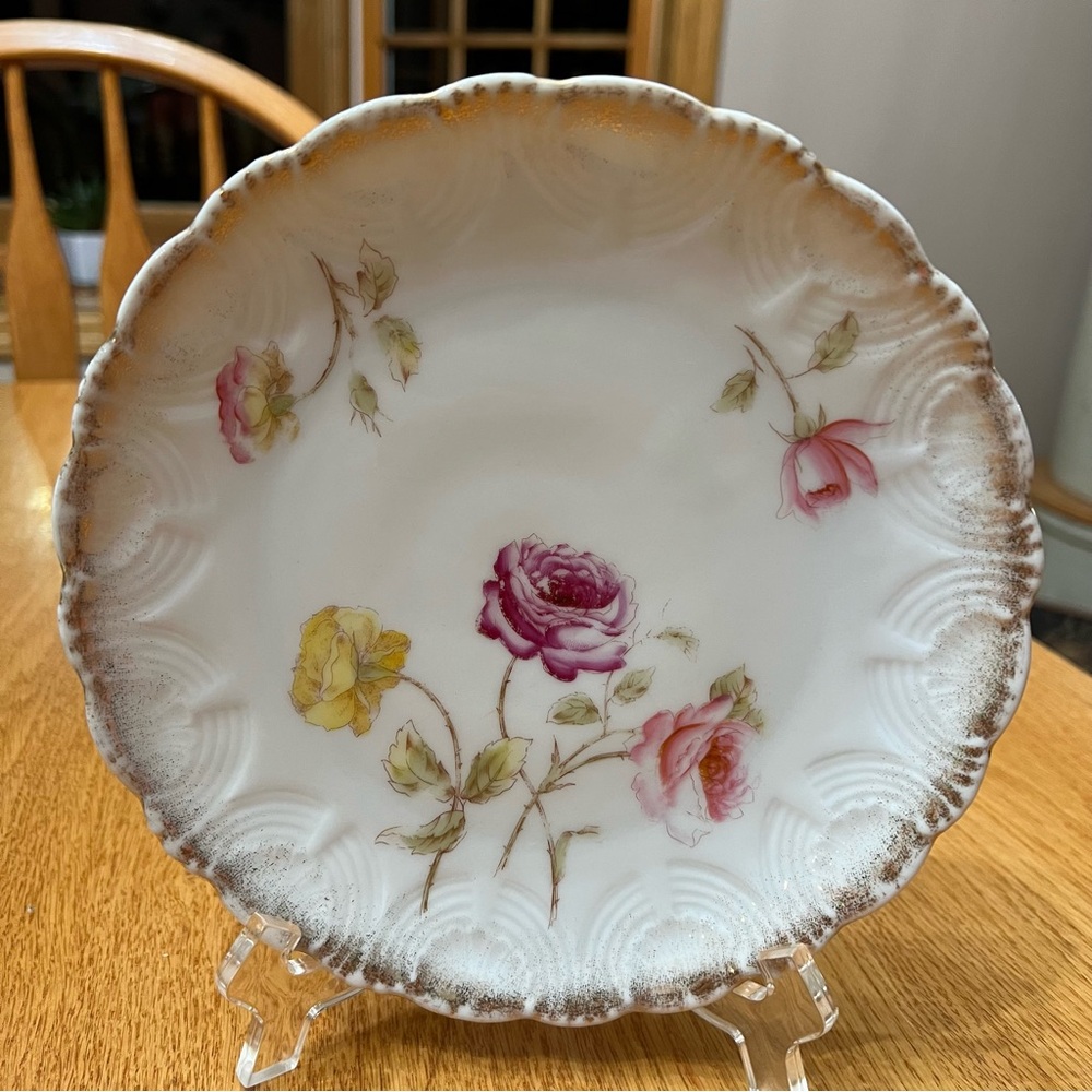 Vintage Dresden Germany Rose Gold Trim Dessert Plate